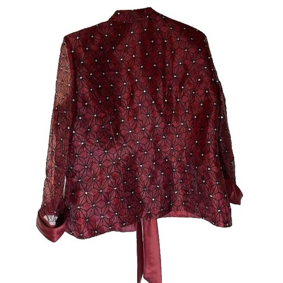 R&M Richards Evening Jacket Sz 14 Burgundy Black Rhinestone Retro Glam Holiday - Picture 7 of 7